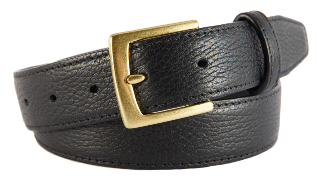 Signature Belt, Black Pebbled Leather (Gold Buckle)