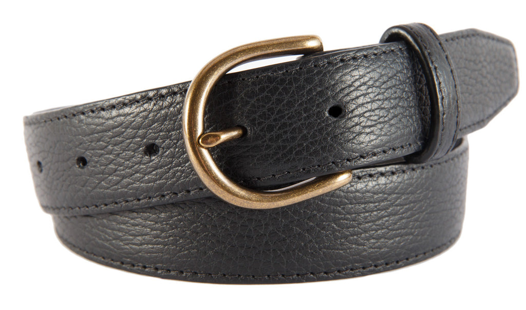 Soho Belt, Black Pebbled Leather (Antique Brass Buckle)