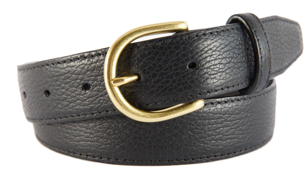 Soho Belt, Black Pebbled Leather (Gold Buckle)