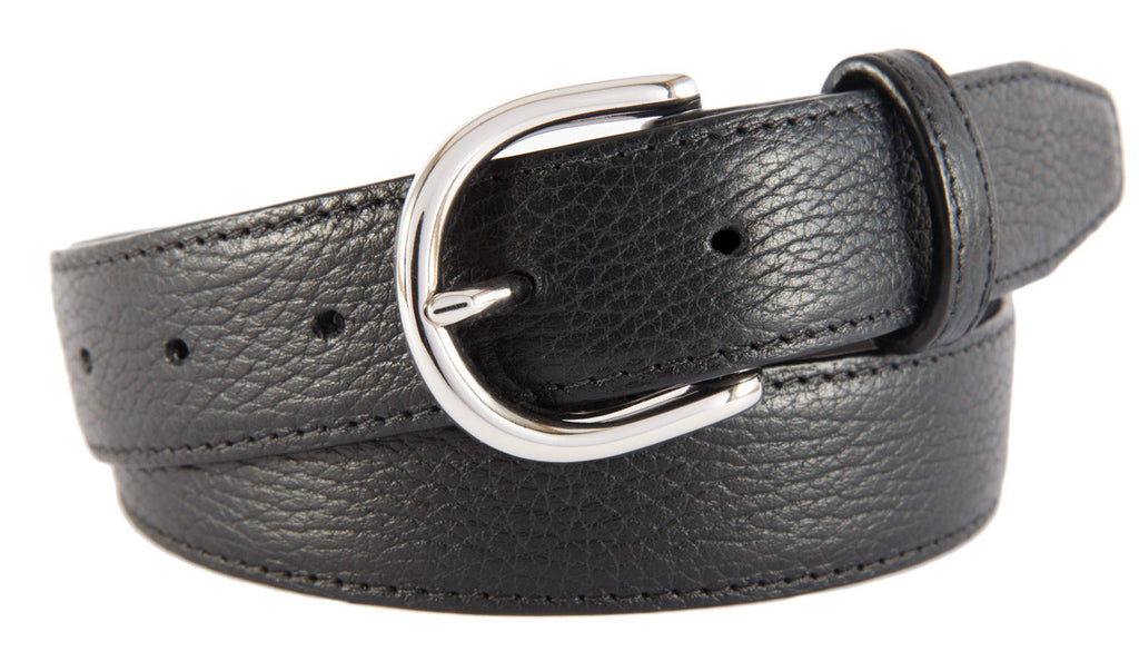 Soho Belt, Black Pebbled Leather (Shiny Silver Buckle)