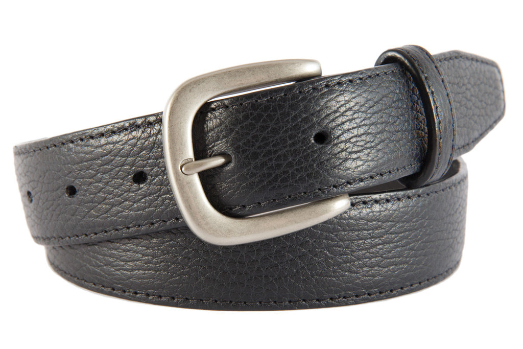 Hudson Belt, Black Pebbled Leather (Brushed Silver Buckle)