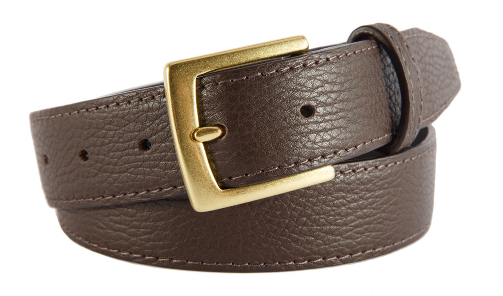 Signature Belt, Brown Pebbled Leather (Gold Buckle)