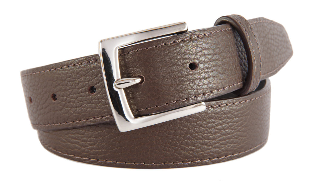 Signature Belt, Brown Pebbled Leather (Shiny Silver Buckle)