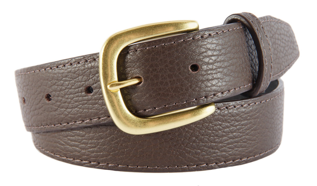Hudson Belt, Brown Pebbled Leather (Gold Buckle)