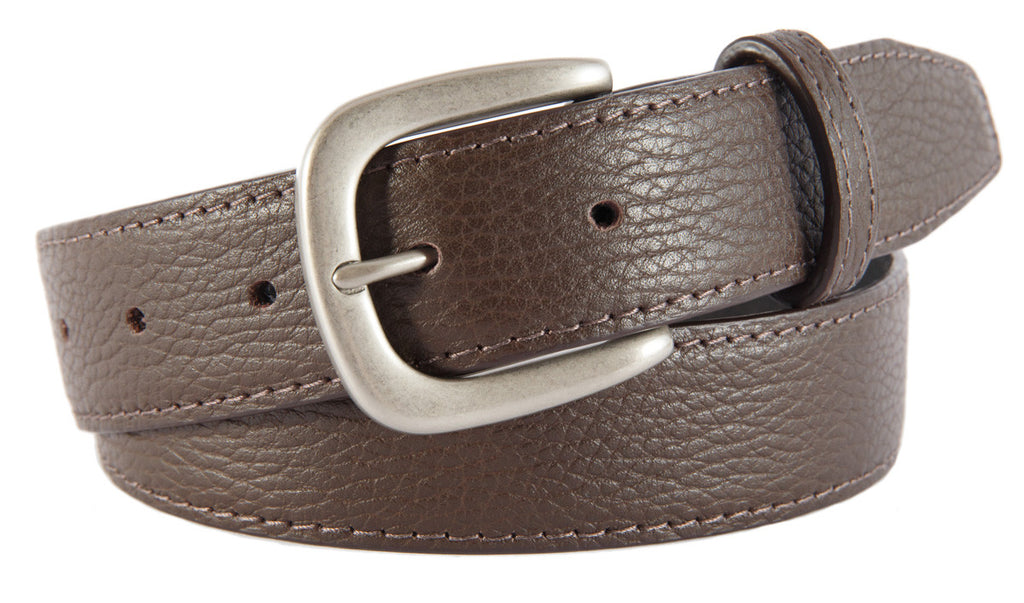 Hudson Belt, Brown Pebbled Leather (Brushed Silver Buckle)
