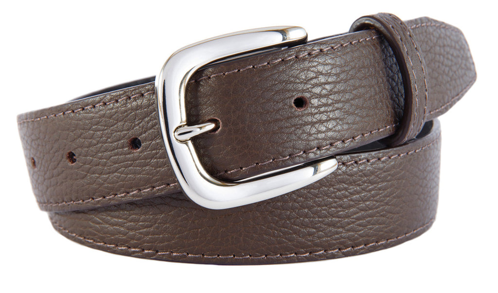 Hudson Belt, Brown Pebbled Leather (Shiny Silver Buckle)