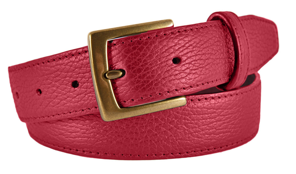 Signature Belt, Red Pebbled Leather (Antique Brass Buckle)