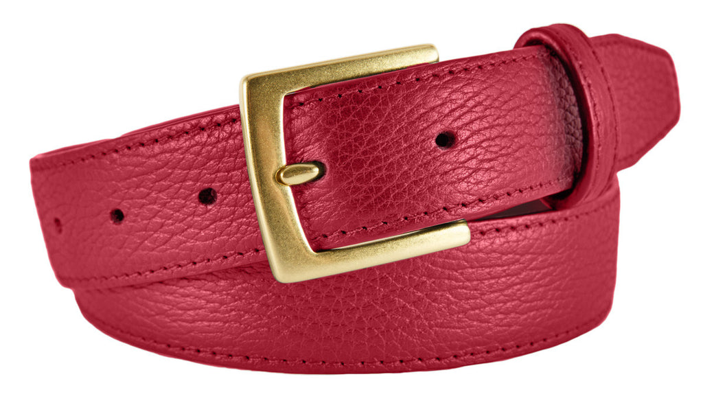 Signature Belt, Red Pebbled Leather (Gold Buckle)