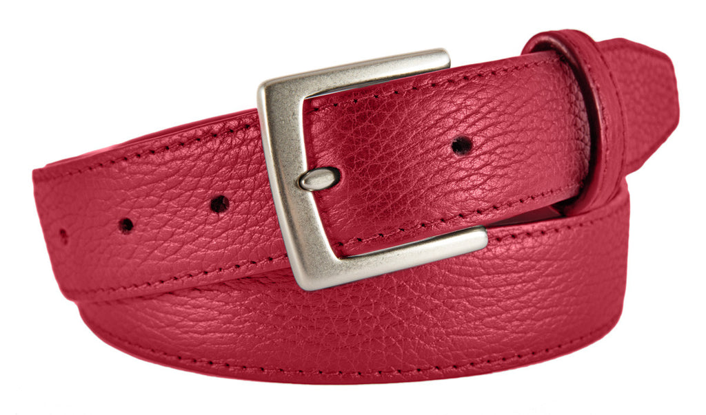 Signature Belt, Red Pebbled Leather (Brushed Silver Buckle)