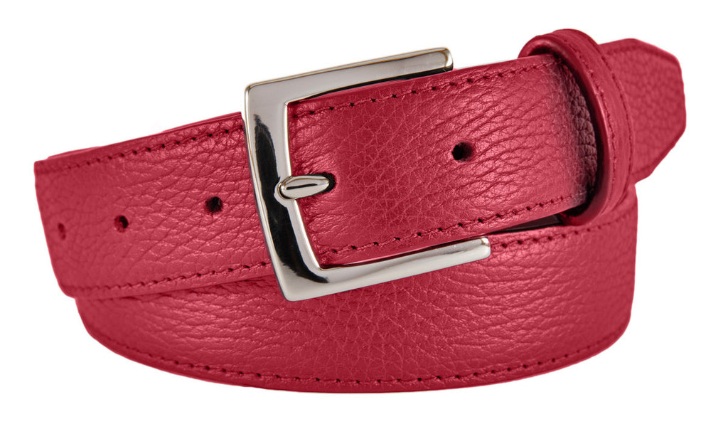 Signature Belt, Red Pebbled Leather (Shiny Silver Buckle)