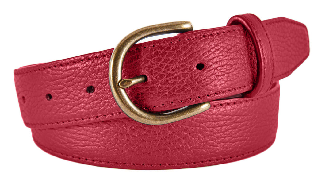 Soho Belt, Red Pebbled Leather (Antique Brass Buckle)