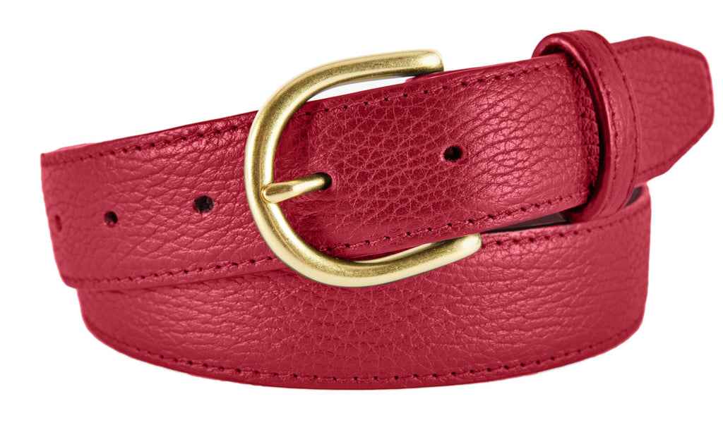 Soho Belt, Red Pebbled Leather (Gold Buckle)
