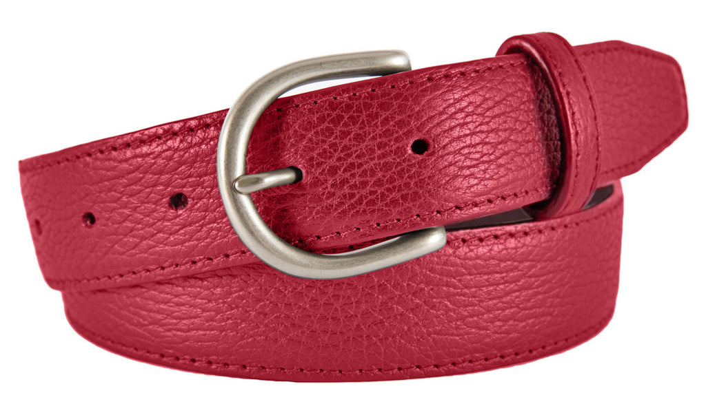 Soho Belt, Red Pebbled Leather (Brushed Silver Buckle)