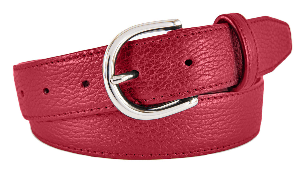 Soho Belt, Red Pebbled Leather (Shiny Silver Buckle)