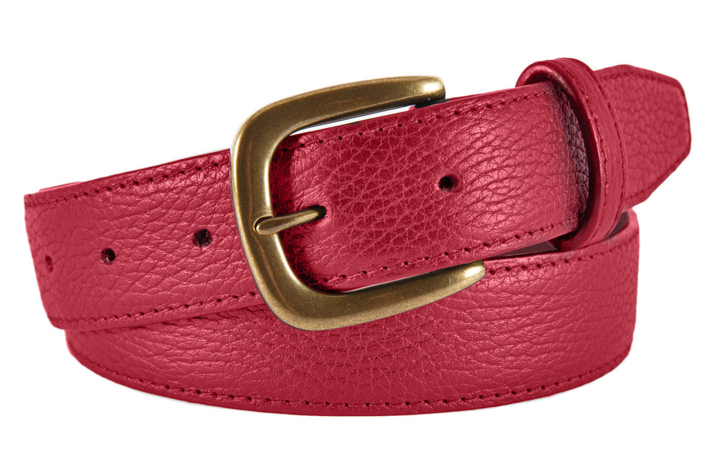Hudson Belt, Red Pebbled Leather (Antique Brass Buckle)