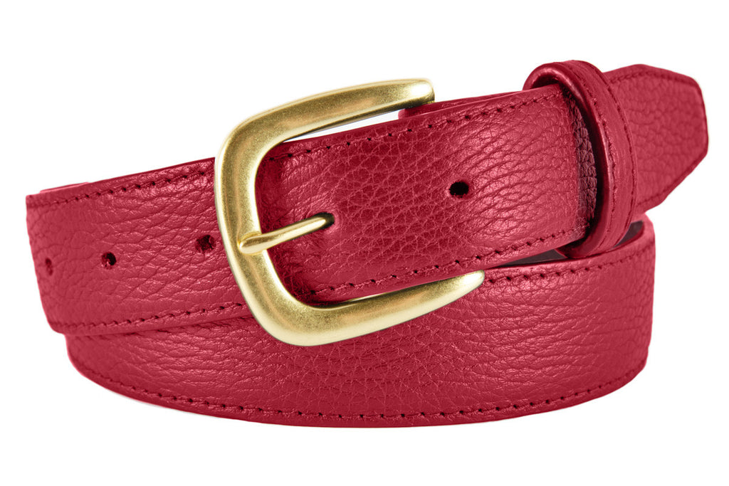 Hudson Belt, Red Pebbled Leather (Gold Buckle)