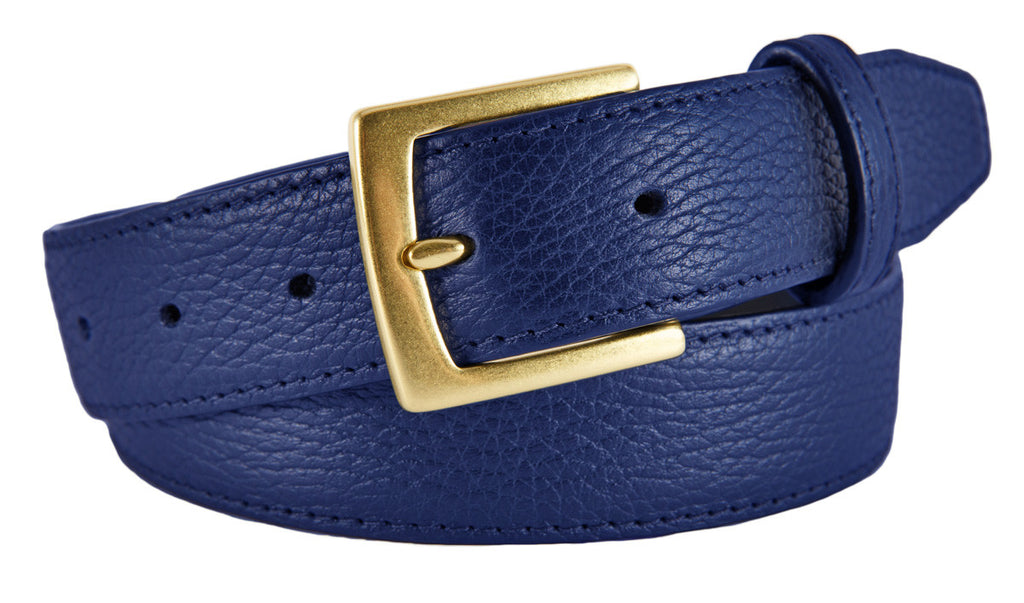 Signature Belt, Cobalt Pebbled Leather (Gold Buckle)