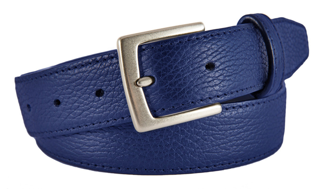 Signature Belt, Cobalt Pebbled Leather (Brushed Silver Buckle)