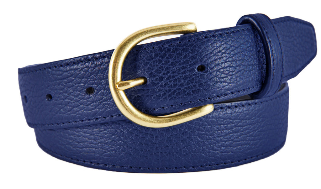Soho Belt, Cobalt Pebbled Leather (Gold Buckle)