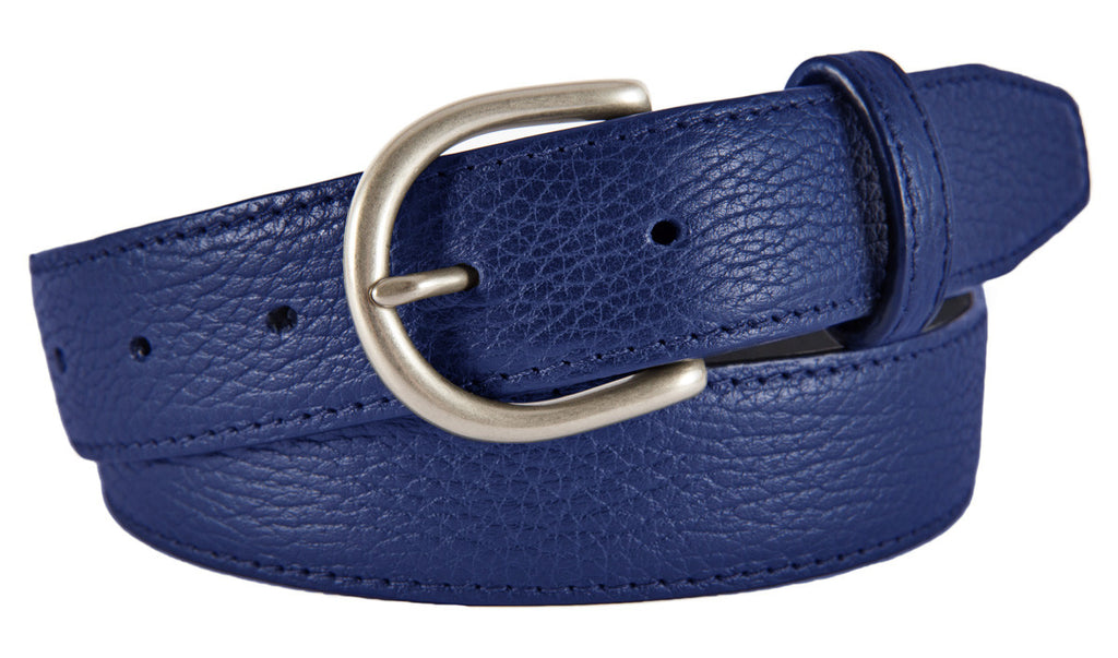 Soho Belt, Cobalt Pebbled Leather (Brushed Silver Buckle)