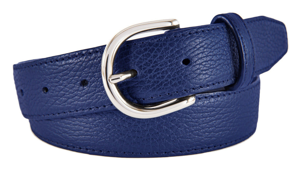 Soho Belt, Cobalt Pebbled Leather (Shiny Silver Buckle)