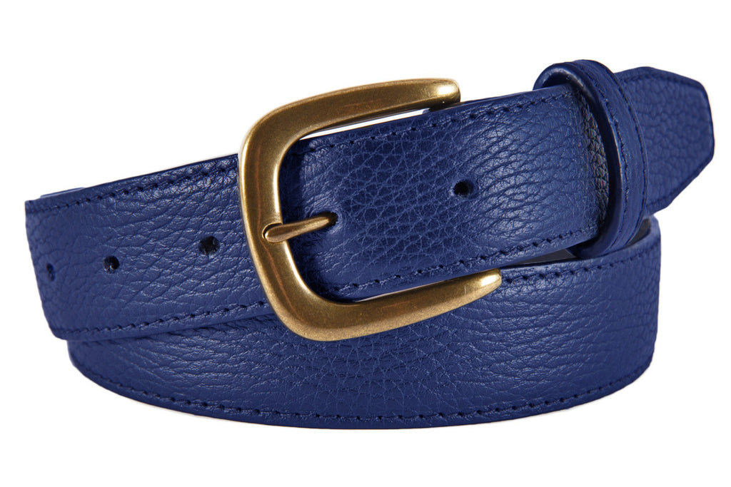 Hudson Belt, Cobalt Pebbled Leather (Antique Brass Buckle)