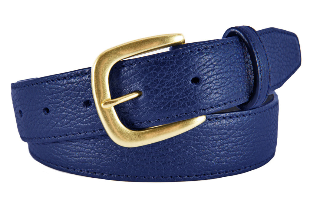 Hudson Belt, Cobalt Pebbled Leather (Gold Buckle)