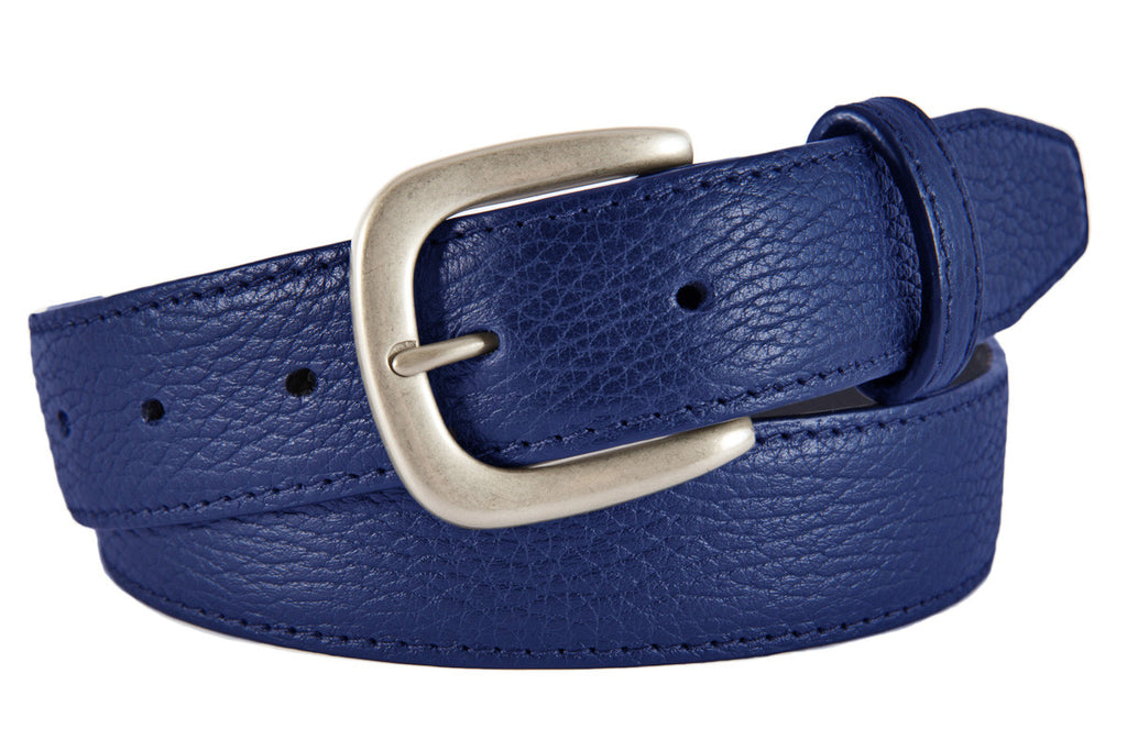 Hudson Belt, Cobalt Pebbled Leather (Brushed Silver Buckle)