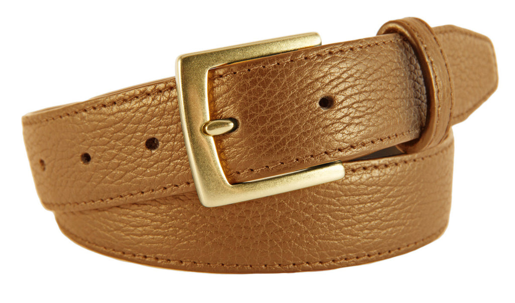 Signature Belt, Tan Pebbled Leather (Gold Buckle)