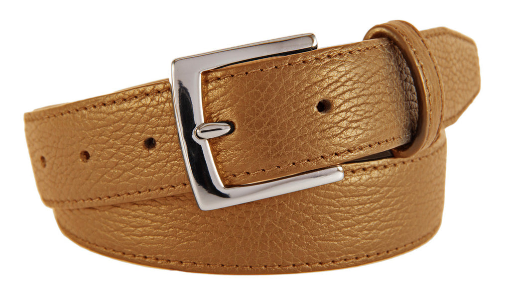 Signature Belt, Tan Pebbled Leather (Shiny Silver Buckle)