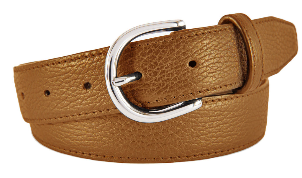 Soho Belt, Tan Pebbled Leather (Shiny Silver Buckle)
