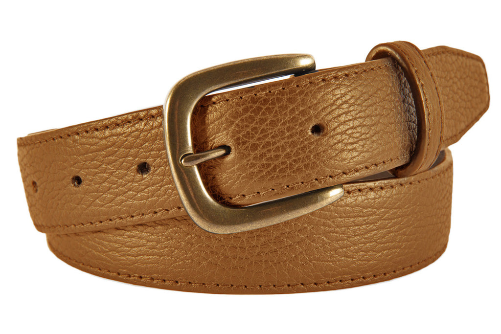 Hudson Belt, Tan Pebbled Leather (Antique Brass Buckle)