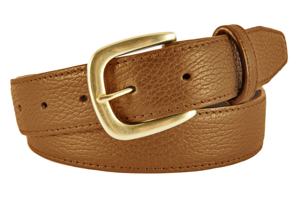 Hudson Belt, Tan Pebbled Leather (Gold Buckle)