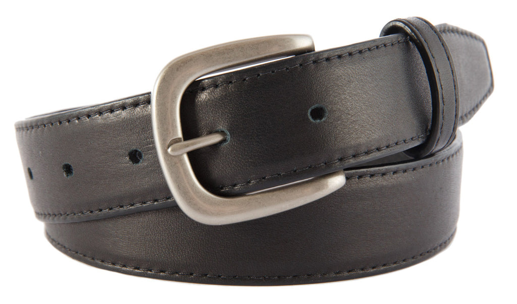 Hudson Belt, Black Smooth Leather (Brushed Silver Buckle)