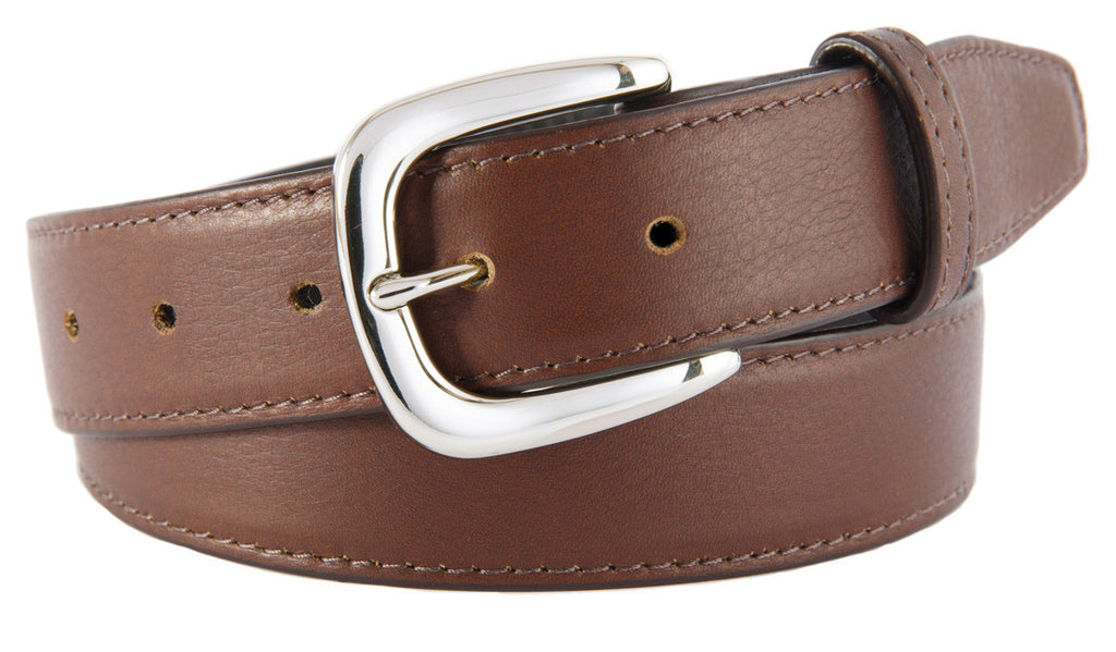 Hudson Belt, Coffee Smooth Leather (Shiny Silver Buckle)