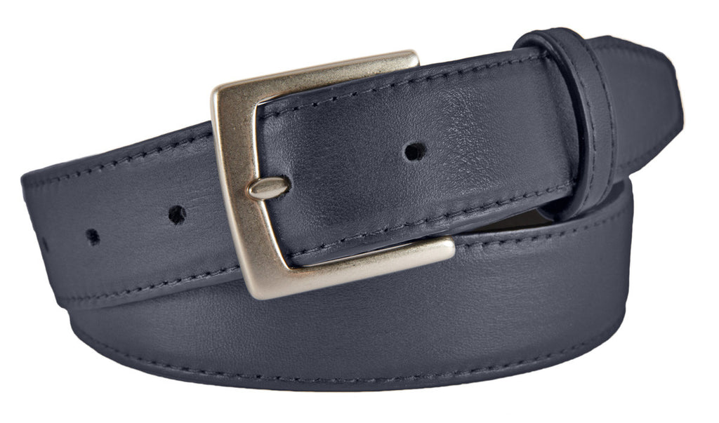 Signature Belt, Navy Smooth Leather (Brushed Silver Buckle)