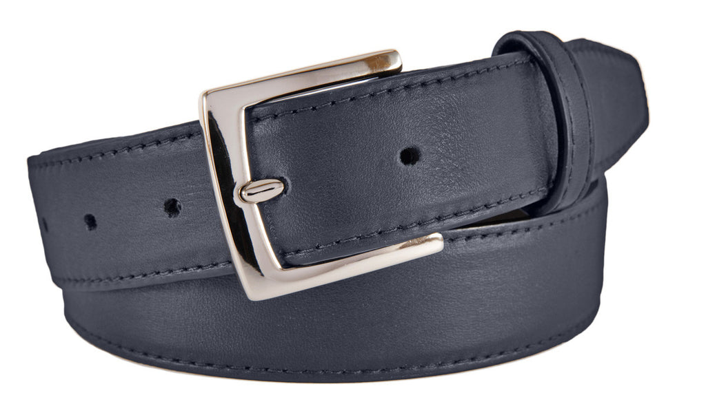 Signature Belt, Navy Smooth Leather (Shiny Silver Buckle)