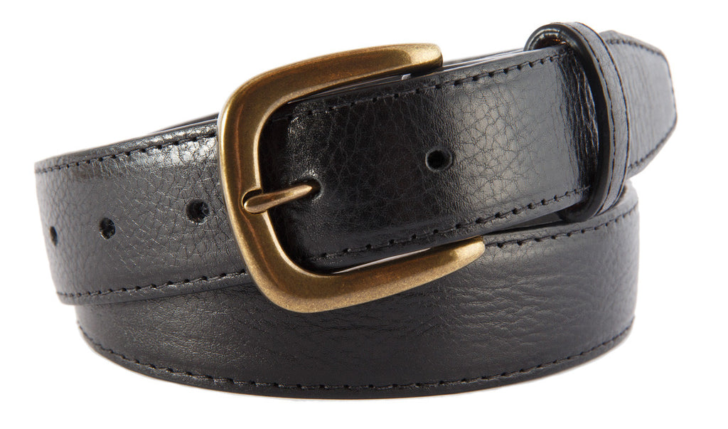 Hudson Belt, Black Glossy Leather (Antique Brass Buckle)