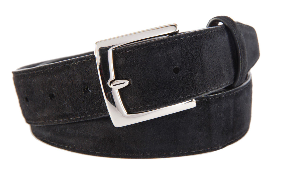 Signature Belt, Black Suede (Shiny Silver Buckle)