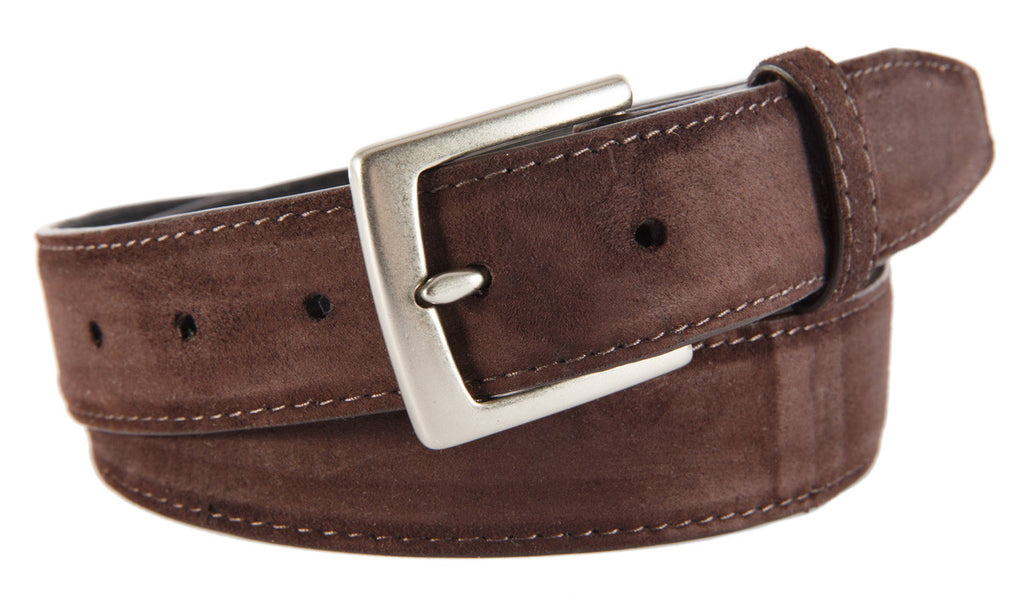 Signature Belt, Dark Brown Suede (Brushed Silver Buckle)