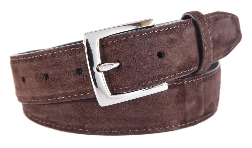 Signature Belt, Dark Brown Suede (Shiny Silver Buckle)