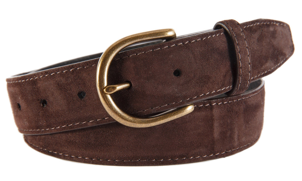 Soho Belt, Dark Brown Suede (Antique Brass Buckle)