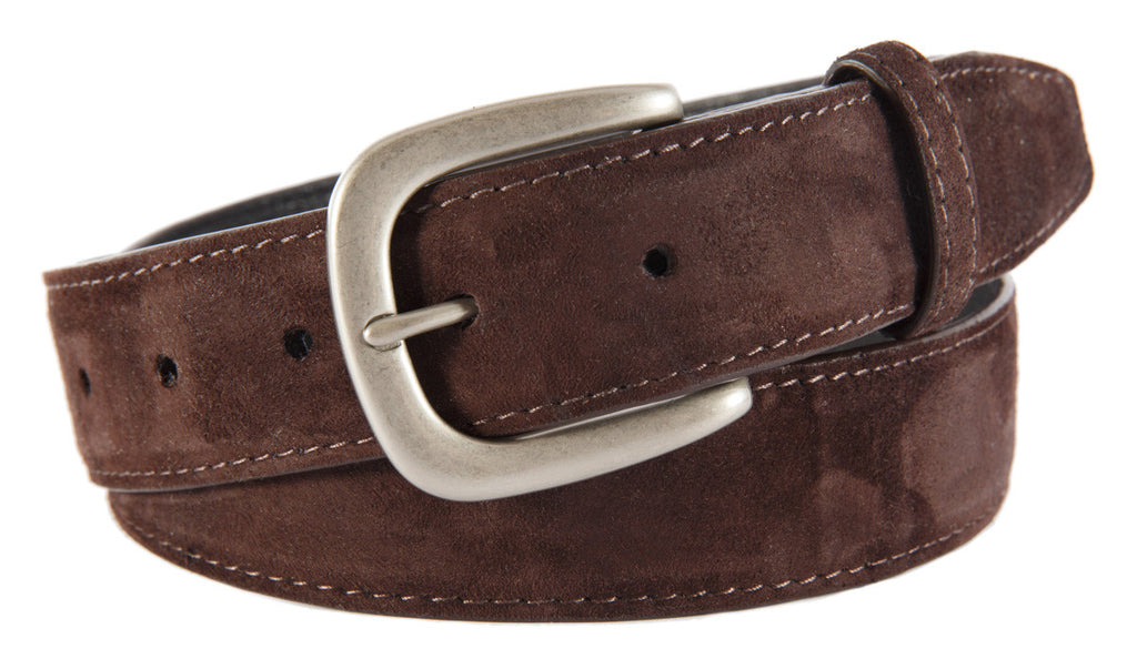 Hudson Belt, Dark Brown Suede (Brushed Silver Buckle)