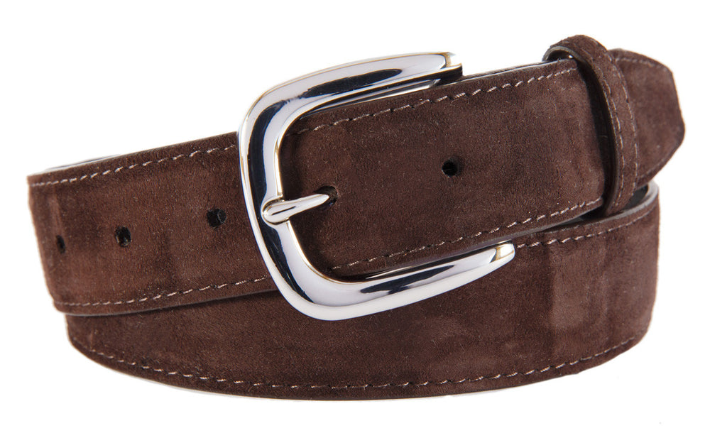 Hudson Belt, Dark Brown Suede (Shiny Silver Buckle)