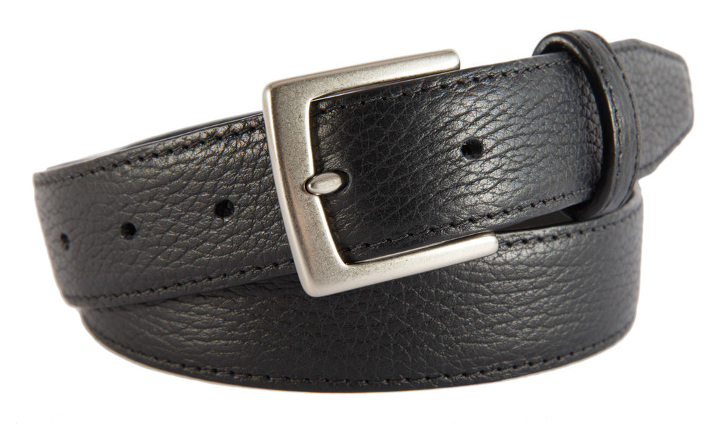 Mens Black Leather Belt With Black Silver Buckle