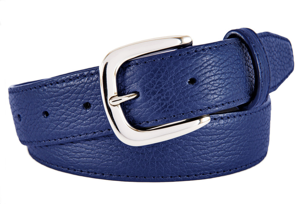 Horseshoe buckle blue 35 mm leather belt - Luxury Belts