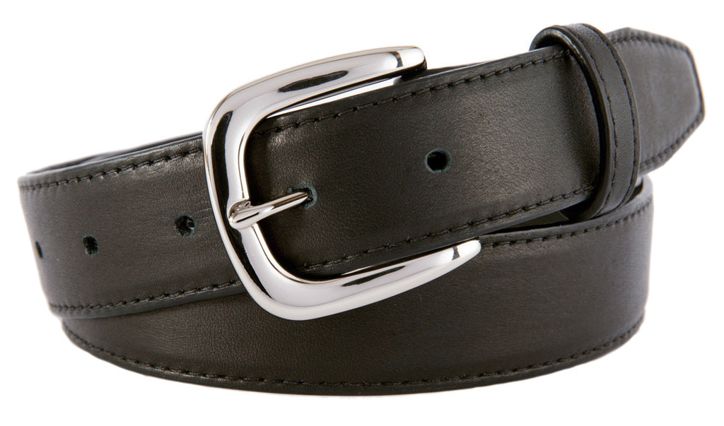 Black Smooth Leather Belt, Hudson Buckle (Shiny Silver)