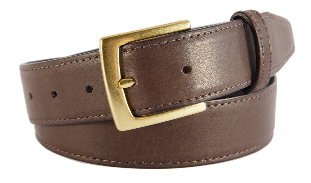 Chocolate Brown Smooth Leather Belt, Signature Buckle (Gold)