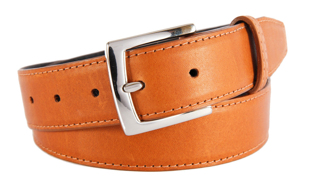 Cognac Smooth Leather Belt, Signature Buckle (Shiny Silver) | Bello Belts