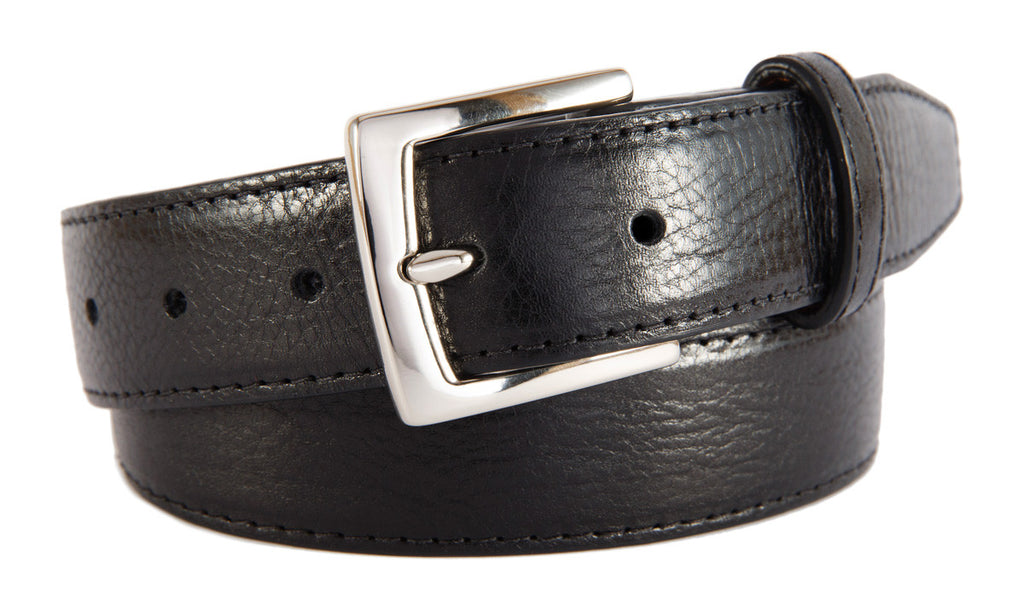 Cognac Smooth Leather Belt, Signature Buckle (Shiny Silver)